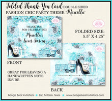 Load image into Gallery viewer, Fashion Chic Party Thank You Cards Birthday Blue Aqua Black Heels Shoes Shopping &amp; Co Present Boogie Bear Invitations Marcella Theme Printed