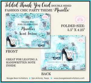 Fashion Chic Party Thank You Cards Birthday Blue Aqua Black Heels Shoes Shopping & Co Present Boogie Bear Invitations Marcella Theme Printed