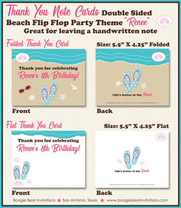 Beach Girl Party Thank You Cards Birthday Flip Flop Swimming Ocean Pool Seashell Pink Boogie Bear Invitations Renee Theme Printed