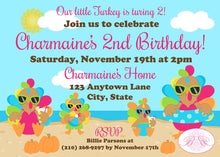 Load image into Gallery viewer, Little Turkey Birthday Party Invitation Pool Beach Thanksgiving Swimming Boogie Bear Invitations Paperless Printable Printed Charmaine Theme