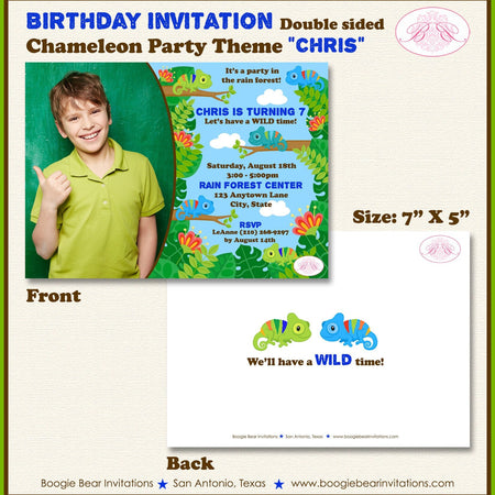 Chameleon Photo Birthday Party Invitation Rainforest Amazon Safari Jungle Boogie Bear Invitations Chris Theme Paperless Printable Printed