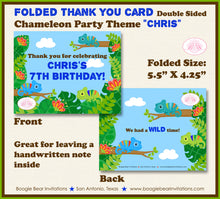 Load image into Gallery viewer, Chameleon Party Thank You Card Birthday Wild Animals Rainforest Amazon Jungle Safari Rain Forest Boogie Bear Invitations Chris Theme Printed