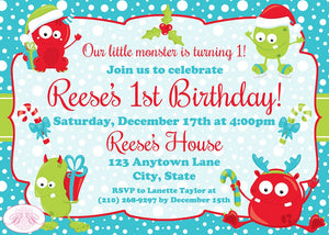 Christmas Monsters Birthday Party Invitation Winter Holiday Boy Girl Santa Boogie Bear Invitations Reese Theme Paperless Printable Printed