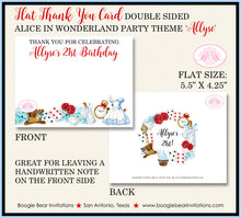 Load image into Gallery viewer, Mad Hatter Birthday Party Thank You Card Girl Tea Red Blue Black Alice in Wonderland Boogie Bear Invitations Allyse Theme Printed