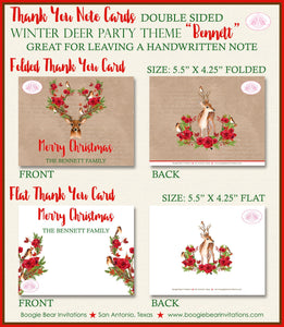 Christmas Deer Party Thank You Cards Flat Folded Note Rose Birds Autumn Wild Woodland Animals Boogie Bear Invitations Bennett Theme Printed