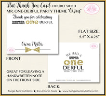 Load image into Gallery viewer, Mr. Wonderful Party Thank You Card Birthday Bow Tie Little Man Boy Black Gold ONE Onederful 1st Boogie Bear Invitations Owen Theme Printed