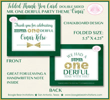Load image into Gallery viewer, Mr. Wonderful Party Thank You Card Birthday Bow Tie Little Man Boy Green Gold ONE Onederful 1st Boogie Bear Invitations Omar Theme Printed