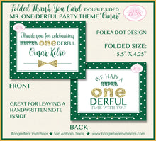 Load image into Gallery viewer, Mr. Wonderful Party Thank You Card Birthday Bow Tie Little Man Boy Green Gold ONE Onederful 1st Boogie Bear Invitations Omar Theme Printed