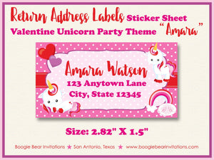 Valentine Unicorn Birthday Party Invitation Girl Pink Rainbow Day Love Heart Boogie Bear Invitations Amara Theme Paperless Printable Printed
