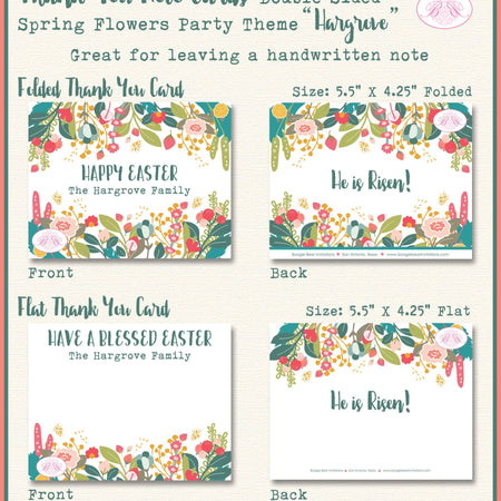 Spring Flowers Party Thank You Card Note Birthday Easter Holiday Dinner Picnic Garden Outdoor Boogie Bear Invitations Hargrove Theme Printed