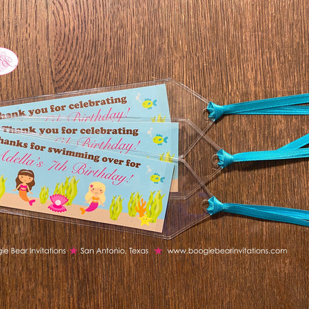 Mermaid Birthday Party Bookmarks Favor Swimming Pool Splash Swim Ocean Under The Sea Swim Summer Beach Boogie Bear Invitations Adella Theme
