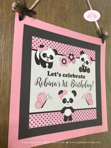 Panda Bear Birthday Party Door Banner Happy Girl Pink Black Tropical Jungle Spot Butterfly Polka Dot Boogie Bear Invitations Robina Theme