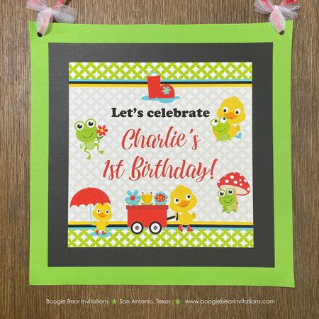 Frog Duck Birthday Party Door Banner Happy Welcome Spring Boy Girl April Showers Bring May Flowers Kid Boogie Bear Invitations Charlie Theme