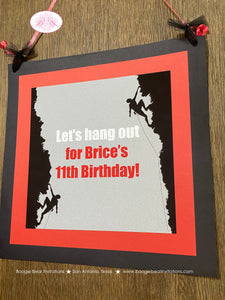 Rock Climbing Birthday Party Door Banner Sign Red Black Grey Athletic Sports Boy Girl Cliff Free Climb Boogie Bear Invitations Brice Theme