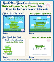 Load image into Gallery viewer, Little Alligator Party Thank You Card Note Baby Shower Boy Girl Green Birthday Gator Crocodile Boogie Bear Invitations Tory Theme Printed