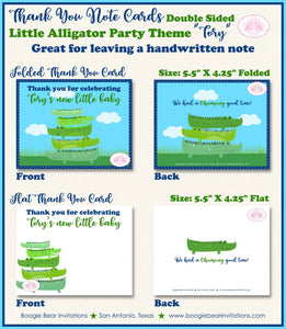 Little Alligator Party Thank You Card Note Baby Shower Boy Girl Green Birthday Gator Crocodile Boogie Bear Invitations Tory Theme Printed
