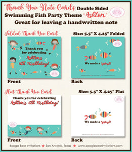 Swimming Fish Party Thank You Cards Birthday Pool Ocean Swim Sea Splash Bash Snorkel Girl Boy Boogie Bear Invitations Ashton Theme Printed