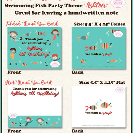 Swimming Fish Party Thank You Cards Birthday Pool Ocean Swim Sea Splash Bash Snorkel Girl Boy Boogie Bear Invitations Ashton Theme Printed