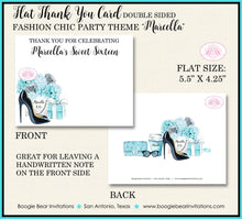 Load image into Gallery viewer, Fashion Chic Party Thank You Cards Birthday Blue Aqua Black Heels Shoes Shopping &amp; Co Present Boogie Bear Invitations Marcella Theme Printed