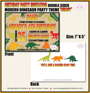 Dinosaur Birthday Party Invitation Boy Red Orange Yellow Green Black Dino Boogie Bear Invitations Arkady Theme Paperless Printable Printed