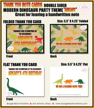 Load image into Gallery viewer, Dinosaur Birthday Party Thank You Card Boy Girl Red Orange Green Black Jurassic Prehistoric Kid Boogie Bear Invitations Arkady Theme Printed