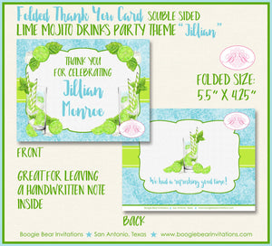 Lime Mojito Thank You Cards Party Note Birthday Drinks Green Mint Aqua Retro Summer Boogie Bear Invitations Jillian Theme Printed