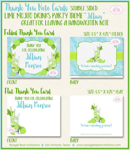 Lime Mojito Thank You Cards Party Note Birthday Drinks Green Mint Aqua Retro Summer Boogie Bear Invitations Jillian Theme Printed