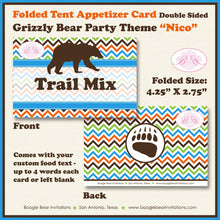 Load image into Gallery viewer, Grizzly Bear Birthday Favor Party Card Tent Place Food Tag Paw Print Chevron Woodland Forest Boy Girl Kid Boogie Bear Invitations Nico Theme