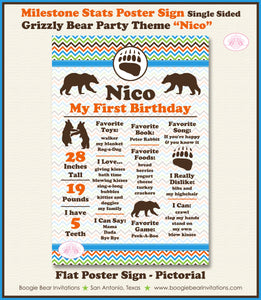 Grizzly Bear Birthday Party Sign Stats Poster Sign Frameable Chalkboard Milestone Wild Kodiak Forest Roar Boogie Bear Invitations Nico Theme