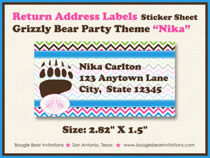 Pink Bear Photo Birthday Party Invitation Girl Grizzly Woodland Forest Retro Boogie Bear Invitations Nika Theme Paperless Printable Printed