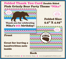 Load image into Gallery viewer, Pink Grizzly Bear Party Thank You Card Birthday Roar Paw Print Forest Woodland Wild Roar Kodiak Boogie Bear Invitations Nika Theme Printed