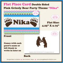 Load image into Gallery viewer, Grizzly Bear Birthday Favor Party Card Tent Place Food Tag Girl Pink Woodland Forest Kodiak Wild Chevron Boogie Bear Invitations Nika Theme