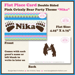 Grizzly Bear Birthday Favor Party Card Tent Place Food Tag Girl Pink Woodland Forest Kodiak Wild Chevron Boogie Bear Invitations Nika Theme