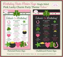 Load image into Gallery viewer, Lucky Charm Birthday Party Sign Poster Frameable Chalkboard Stats Pink Green Girl St. Patrick&#39;s Day 1st Boogie Bear Invitations Eileen Theme