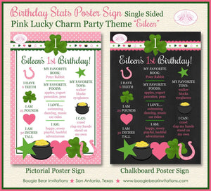 Lucky Charm Birthday Party Sign Poster Frameable Chalkboard Stats Pink Green Girl St. Patrick's Day 1st Boogie Bear Invitations Eileen Theme