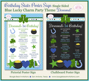 Lucky Charm Birthday Party Sign Poster Frameable Chalkboard Stats Blue Green Boy St. Patrick's Day 1st Boogie Bear Invitations Desmond Theme