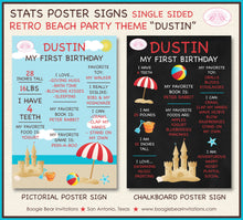 Load image into Gallery viewer, Retro Beach Birthday Party Sign Stats Poster Frameable Chalkboard Milestone Ocean Swimming Boy Girl 1st Boogie Bear Invitations Dustin Theme