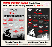 Load image into Gallery viewer, Dirt Bike Birthday Party Sign Stats Poster Flat Frameable Chalkboard Milestone Black Red Girl Boy 1st Boogie Bear Invitations Trent Theme