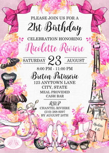 Pink Paris France Birthday Party Invitation Eiffel Tower France Fashion Boogie Bear Invitations Nicolette Theme Paperless Printable Printed