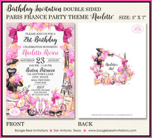 Load image into Gallery viewer, Pink Paris France Birthday Party Invitation Eiffel Tower France Fashion Boogie Bear Invitations Nicolette Theme Paperless Printable Printed