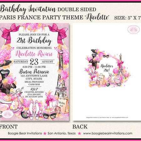 Pink Paris France Birthday Party Invitation Eiffel Tower France Fashion Boogie Bear Invitations Nicolette Theme Paperless Printable Printed