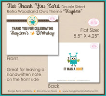 Load image into Gallery viewer, Forest Owls Party Thank You Card Note Birthday Boy Girl Retro Woodland Birds Rustic Vintage Kid Boogie Bear Invitations Kayden Theme Printed