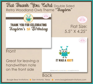 Forest Owls Party Thank You Card Note Birthday Boy Girl Retro Woodland Birds Rustic Vintage Kid Boogie Bear Invitations Kayden Theme Printed