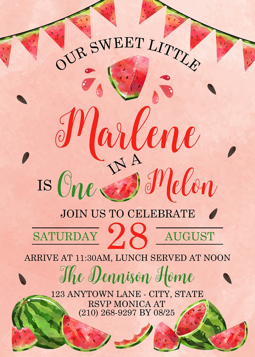 Red Watermelon Birthday Invitations Printable Watermelon Party Favor
