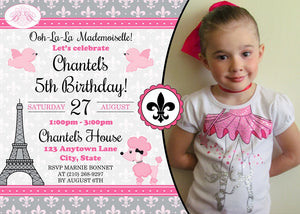 Pink Paris Birthday Party Invitation Eiffel Tower Photo Girl France French Boogie Bear Invitations Chantel Theme Paperless Printable Printed