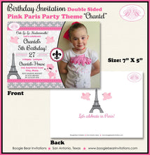 Load image into Gallery viewer, Pink Paris Birthday Party Invitation Eiffel Tower Photo Girl France French Boogie Bear Invitations Chantel Theme Paperless Printable Printed