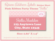 Load image into Gallery viewer, Pink Ribbon Birthday Party Invitation Photo Elegant Girl Formal Soft Flower Boogie Bear Invitations Stella Theme Paperless Printable Printed