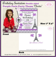 Load image into Gallery viewer, Purple Paris Birthday Party Invitation Eiffel Tower Photo France French Boogie Bear Invitations Clarita Theme Paperless Printable Printed