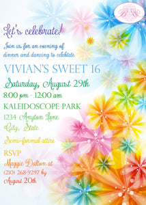 Rainbow Birthday Party Invitation Painting Girl Kaleidoscope Bokeh Flower Boogie Bear Invitations Vivian Theme Paperless Printable Printed