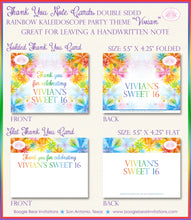 Load image into Gallery viewer, Rainbow Birthday Party Thank You Card Note Painting Girl Kaleidoscope Bokeh Flower Boogie Bear Invitations Vivian Theme Printed